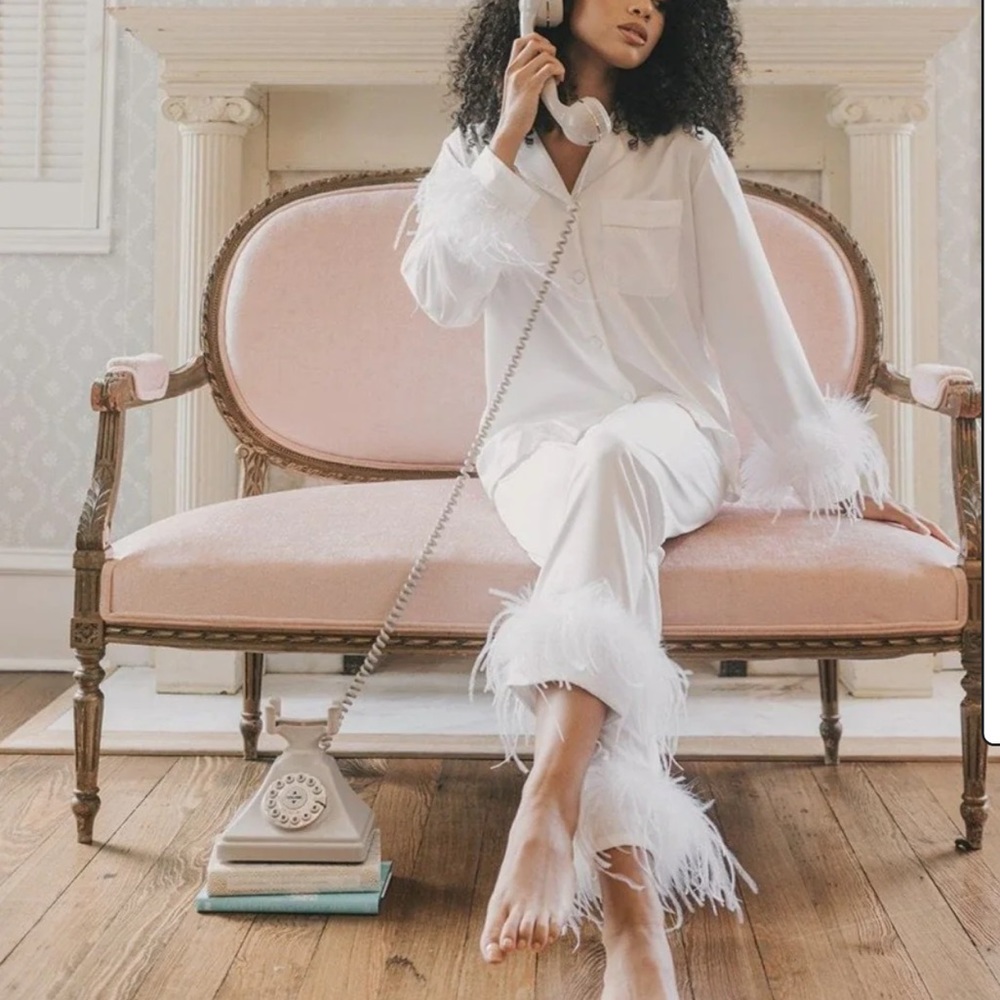 Bon viviann cloud pajamas - white feather silk pajamas size s